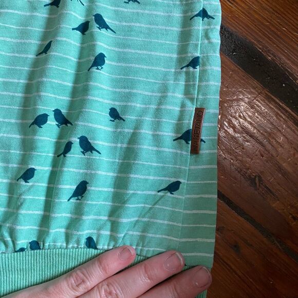 Naketano Bird Stripe Green Short Sleeve Shirt, Italian Blouse, Size Small - Picture 5 of 11